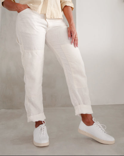 White Leather Sneakers On Model